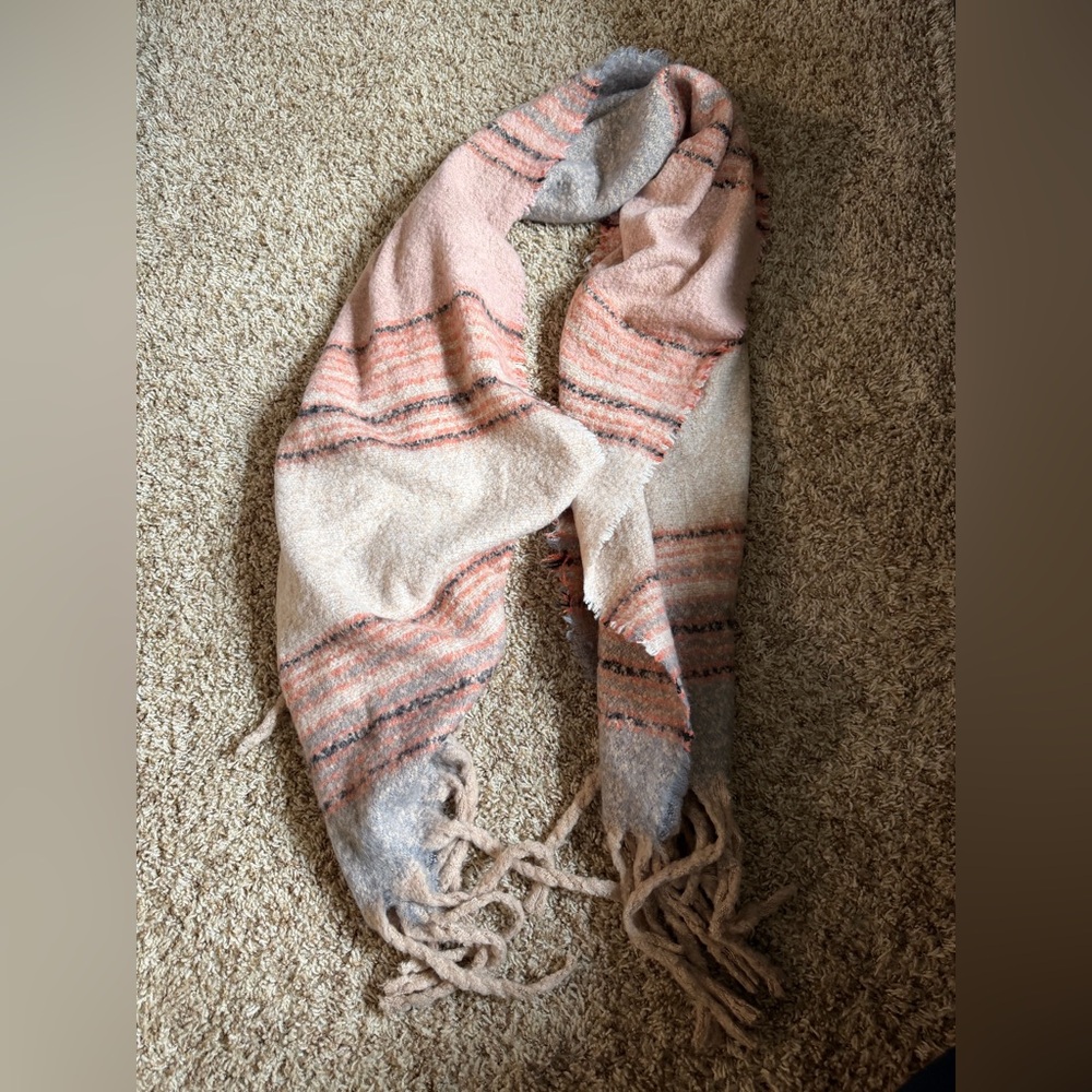 Cozy Striped Scarf with Fringe Never Worn